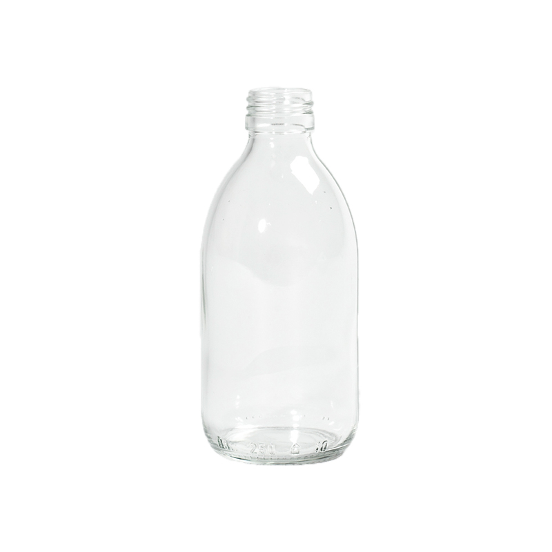 MR250C, 250ml, Clear, Glass, PP28, Screw, 19.7, Sirop Bottles